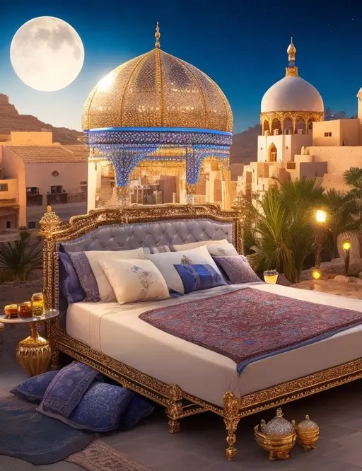 DreamShaper_v5_an_image_of_ifel_town_with_a_bed_with_jewels_an_0.webp